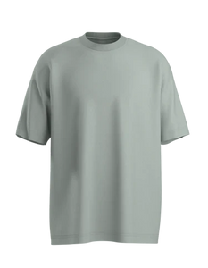 Basico Branco oversized crewneck T-shirt in sage green, front view on a plain background.