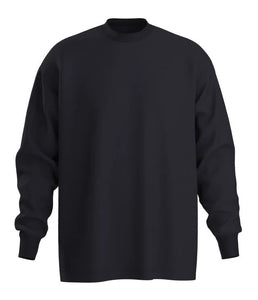 Basico Branco Oversized Crewneck Long Sleeve Tee in black, front view on plain background.