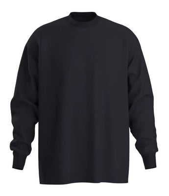 Basico Branco Oversized Crewneck Long Sleeve Tee in black, front view on plain background.