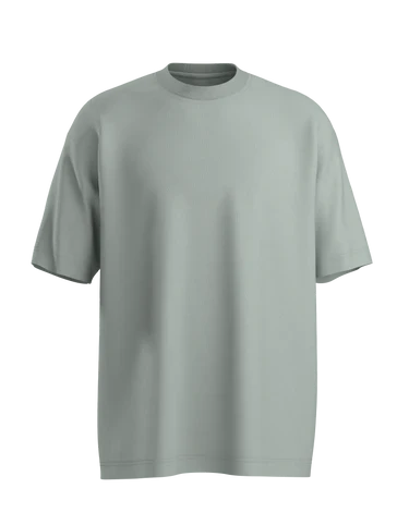 Basico Branco oversized crewneck T-shirt in sage green, front view on a plain background.