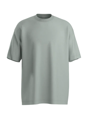  Basico Branco Oversized Tee, 100% organic cotton, sage green, front view on plain background.