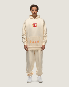  Basico Branco Calgary Flames Hoodie in cream with front logo and matching sweatpants.