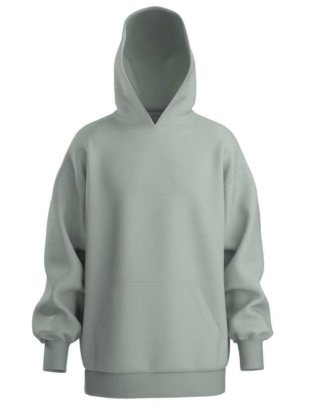 Basico Branco oversized organic cotton hoodie featuring a heavyweight French terry fabric, kangaroo pocket, and relaxed unisex fit.