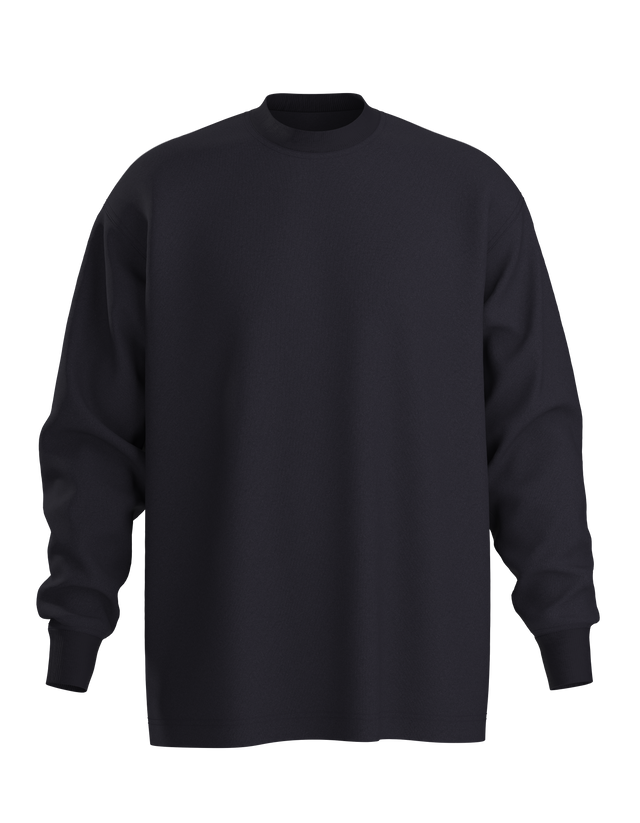 Oversized organic cotton long sleeve shirt with relaxed fit and ribbed cuffs.
